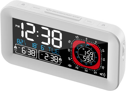 Digital Dual Alarm Clock for Bedroom,Visual Timer Clock for Kids,Dual Display Countdown Stopwatch Timer Dual Alarm Clock, Time Management Station for Homeschooling Teaching Home Kitchen Office (White)