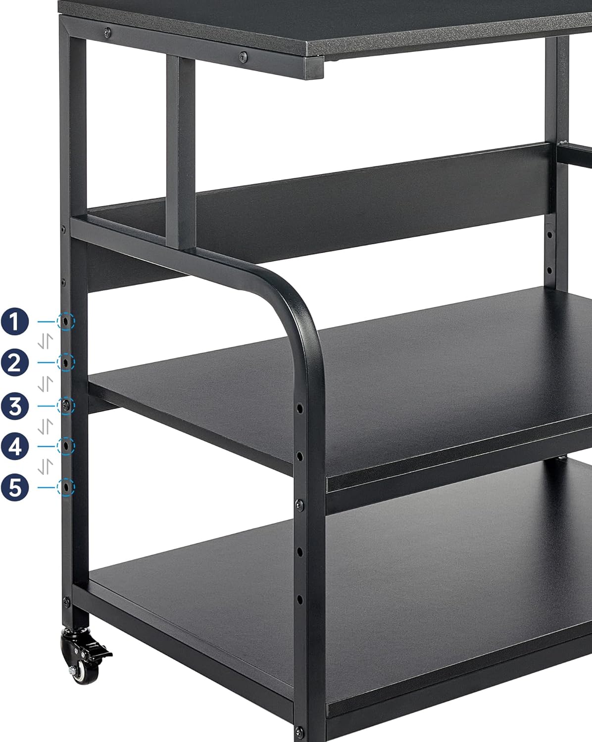 32.3" x 18.9" Extra Large Printer Stand Table with Adjustable Storage Shelf, 3 Tier Rolling Printer Cart with Industrial Wheels for Home Office, Black