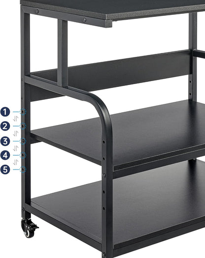 32.3" x 18.9" Extra Large Printer Stand Table with Adjustable Storage Shelf, 3 Tier Rolling Printer Cart with Industrial Wheels for Home Office, Black