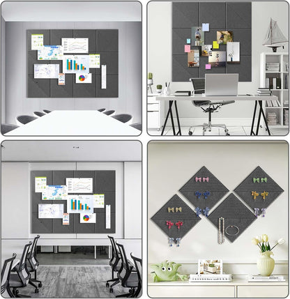 Large Cork Board for Walls 48"x 36", 12 Pack Felt Wall Tiles with Safe Removable Adhesive Tabs, Cork Board for Office,Pinboard Bulletin Board - Dark Gray