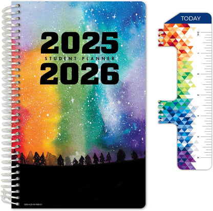 Global Datebooks Dated Middle School or High School Student Planner for Academic Year 2025-2026 Includes Ruler/Bookmark and Planning Stickers (Matrix Style - 5.5"x8.5" - Rainbow Silhouette)