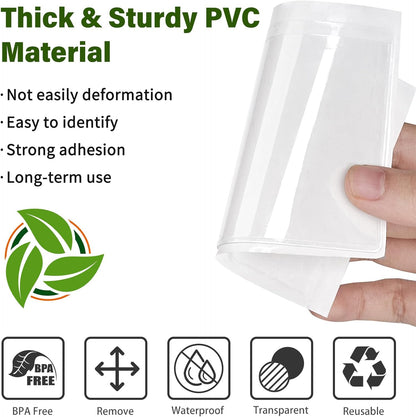 52 Pack Index Card Pockets with Top Open, 3.5 x 2.5 Inch Adhesive Label Pockets Clear Plastic Index Card Holder for Organizing, Storage Bins, Library Cards, Notes