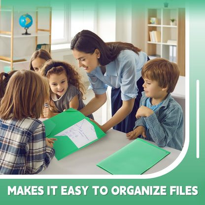 Henoyso 60 Pcs Plastic Folders with Clear Front Pockets Heavy Duty File Folders with 2 Pockets and Card Slot for Student Communication School Office Presentation Report (Green)