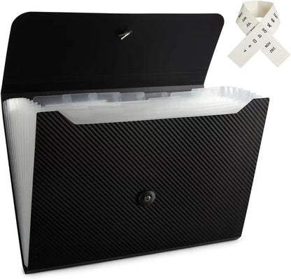 Expanding File Folder File Organizer 13 Pockets Accordion Filing Folder Expandable File Folder for Documents Aesthetic Paper Organizer Folder for Work, School, Home, Office, Black Transparent