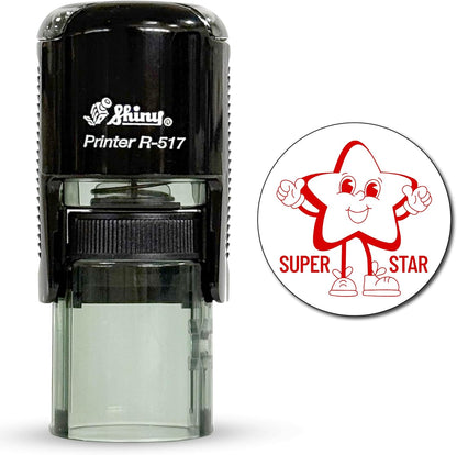 Shiny Superstar Teacher Stamp, Round Self Inking Stamp for Classroom, Red Ink