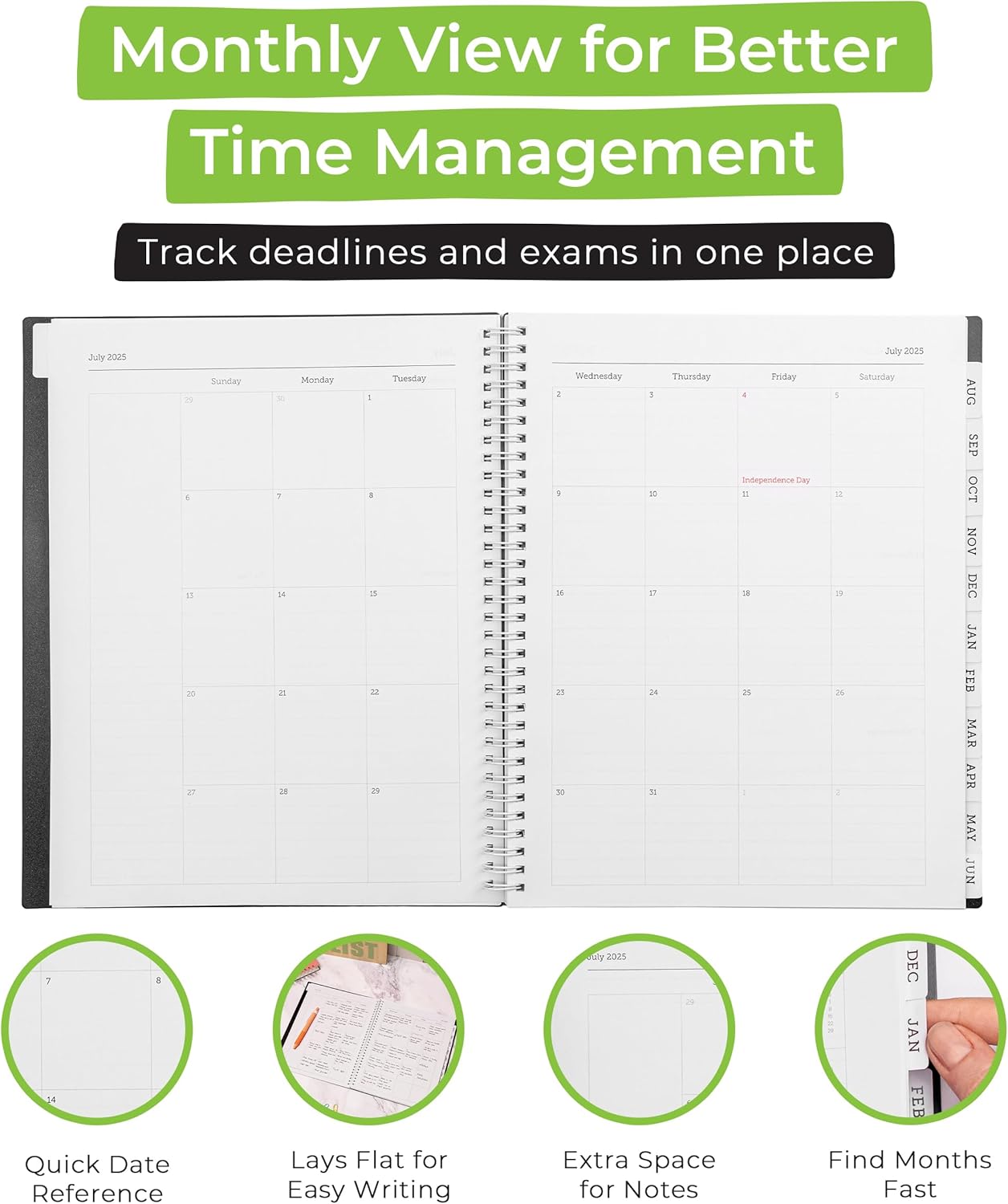 WallDeca Academic Planner 2025-2026, Daily, Weekly & Monthly Planner, July 2025 - June 2026, Student Notes Pages, Twin-Wire Binding Day and Weekly Agenda for School & Work (8.5 x 11-Inches, Black)