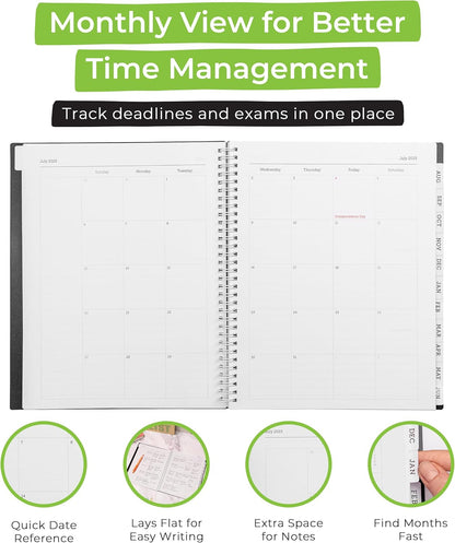 WallDeca Academic Planner 2025-2026, Daily, Weekly & Monthly Planner, July 2025 - June 2026, Student Notes Pages, Twin-Wire Binding Day and Weekly Agenda for School & Work (8.5 x 11-Inches, Black)