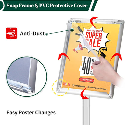 3Pcs Heavy Duty Pedestal Sign Holder for Display, 11 x 17 inches Adjustable Floor Standing Sign Holder with Weighted Base , Sign Stand for Indoor/Outdoor Advertising，Silver