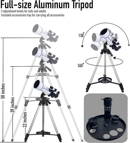SpectrumOI TourStar 70 AZ Telescope for Adults Astronomy Gifts, Travel Telescope for Camping - Premium Refractor 70mm Aperture with Carry Bag and Phone Holder White Color
