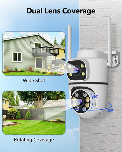 WEILAILIFE 【Dual Lens Linkage】 5MP Outdoor Wireless Security Camera, PTZ WiFi Video Surveillance Cameras for Home Security（2 Pack）