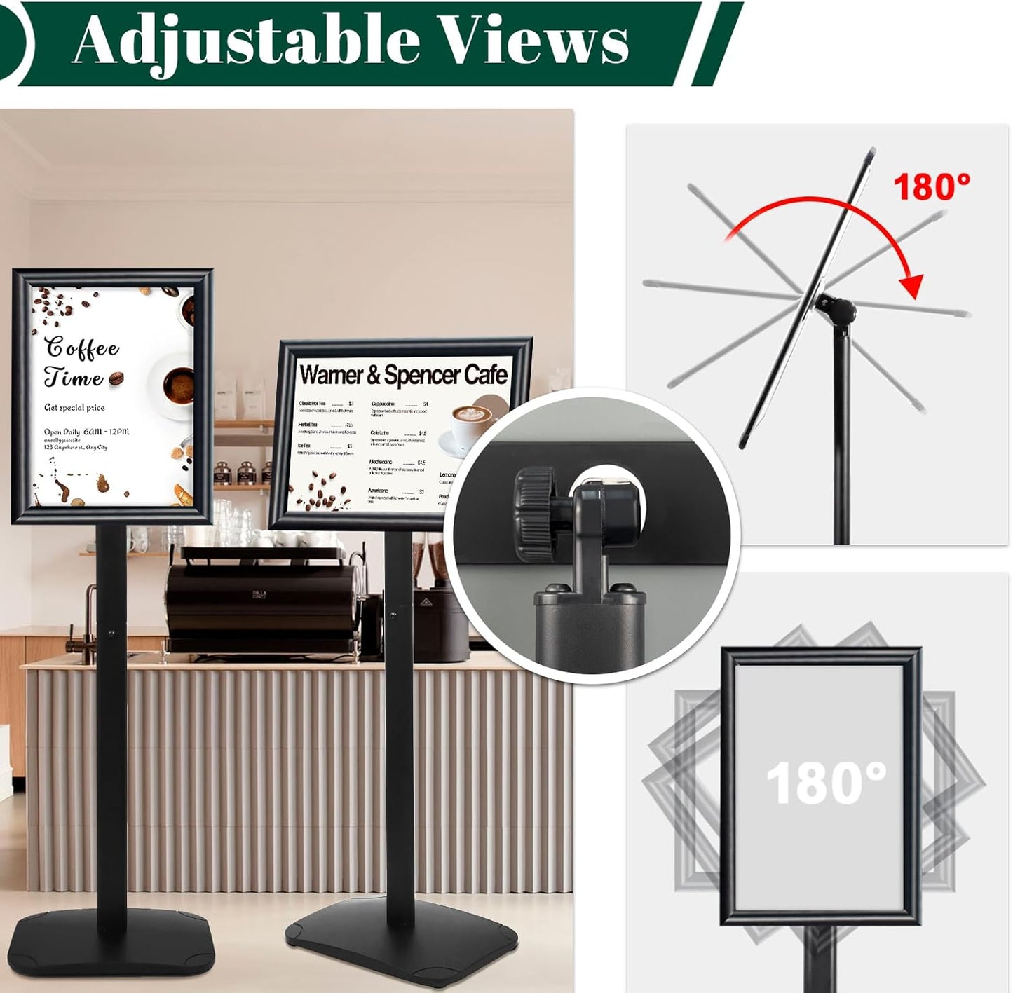 3Pcs Heavy Duty Pedestal Sign Holder for Display, 11 x 17 inches Adjustable Floor Standing Sign Holder with Weighted Base , Sign Stand for Indoor/Outdoor Advertising，Black