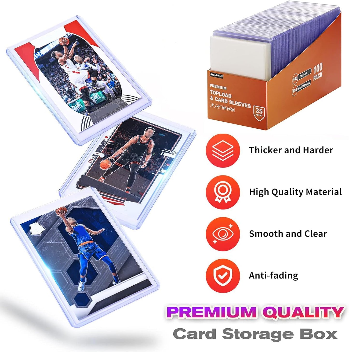 2000 Card Sleeves Top Loaders for Cards, Arjiekwei 3"X4" Baseball Card Protectors Hard Plastic, Premium Toploader Card Holder for Trading Sport Football Game Card(1000 Top Loaders + 1000 Card Sleeves)