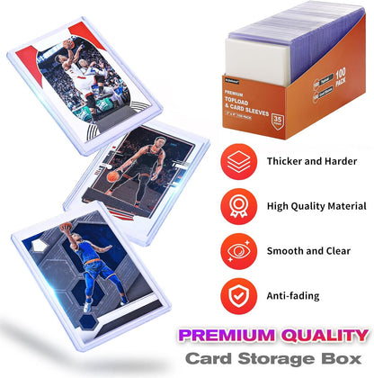 200 Card Sleeves Top Loaders for Cards, Arjiekwei 3"X4" Baseball Cards Protectors Hard Plastic, Premium Toploaders Holder for Trading Sports Football Game Card(100 Top Loaders + 100 Penny Sleeves)