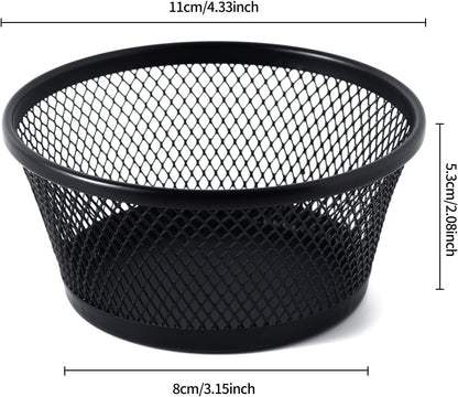 SLSON 6Pack Paper Clip Holder Wire Mesh Paperclip Dish Holders Desktop Round Paper Clip Dispenser for Desk Office Organizer Accessories,Black