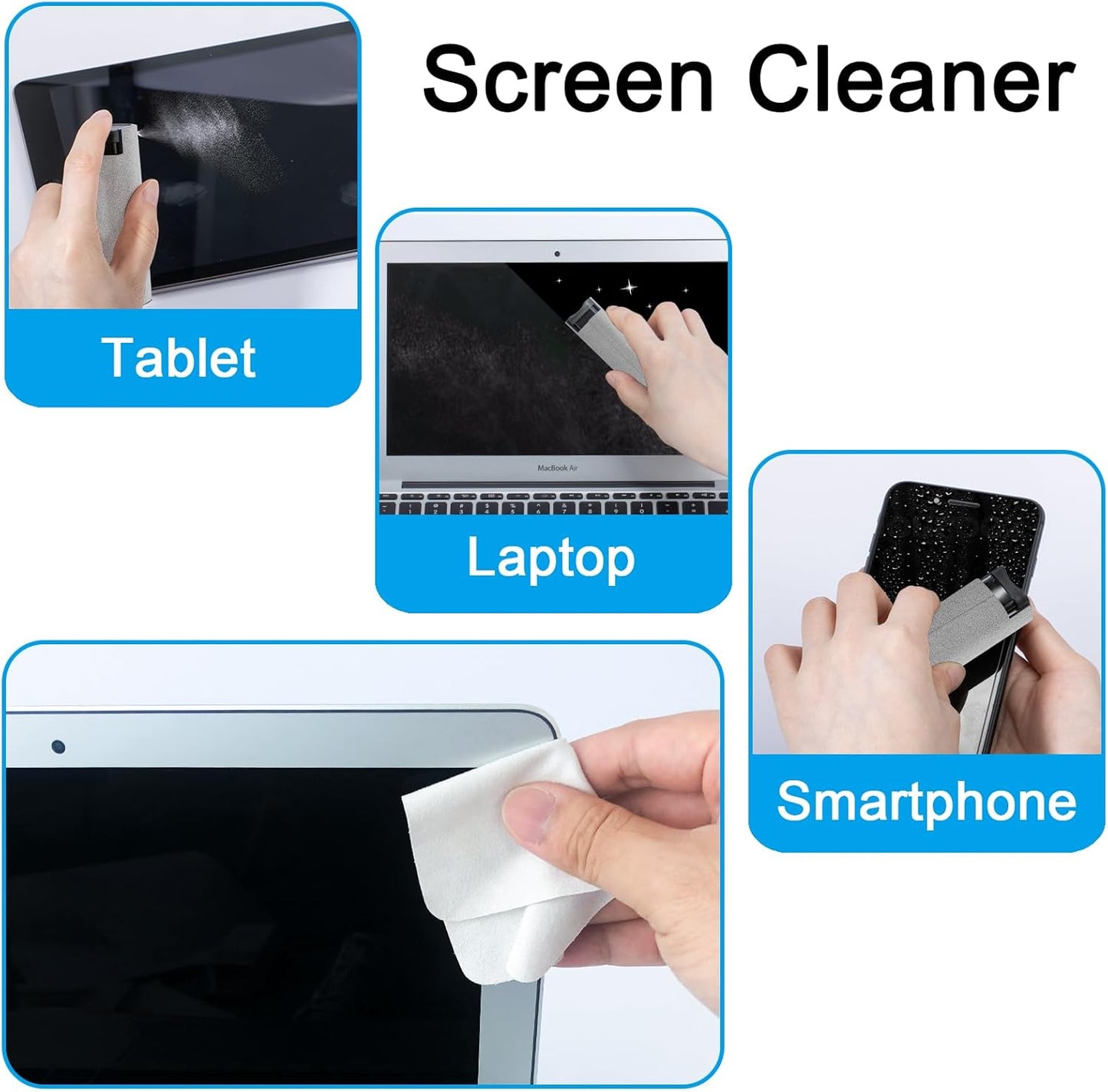 Screen Cleaner Touchscreen Mist Spray, walrfid Cleaning Kit for Electronic Smart Phone TV, Laptop, Tablet, PC, Computer LCD Flat Screens, Eyeglasses, iPhone, iPad, MacBook Pro - Light Grey