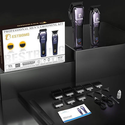 BESTBOMG® Professional Hair Clippers for Men, Professional Barber Clippers and Trimmer Set, Mens Cordless Hair Clipper for Barbers Haircut Kit, BS-808C (Blue)
