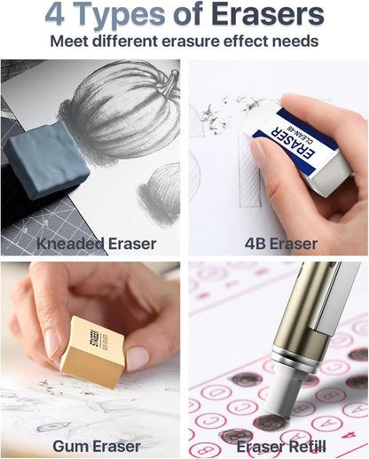 34PCS Art Mechanical Pencil Set, Drafting Pencil 0.5, 0.7, 0.9MM & 3PCS 2.0MM Mechanical Drawing Pencils with 384PCS Leads (6B 4B 2B HB 2H 4H Color) for Artist Sketching Drawing