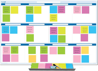Sky Blue 12 Section Task, Objective and Goals Planning System Horizontal 24" Tall x 36" Wide. Wall Tray, Dry-Erase Marker, Eraser and 600 Sticky-Notes