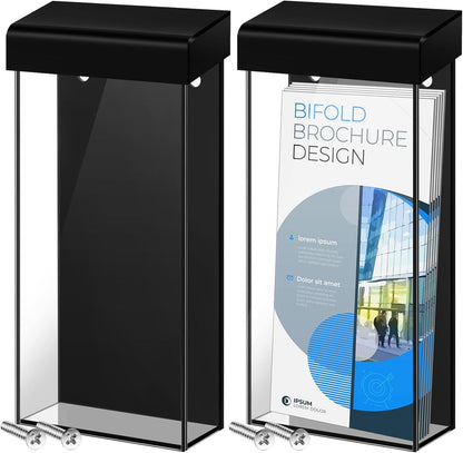 Remerry 2 Pcs Acrylic Outdoor Brochure Holder 4 x 9 Inch Waterproof Wall Mount Literature Box with Black Lid Clear Pamphlet Holder with Screws for Flyer Display Map Menu Envelope
