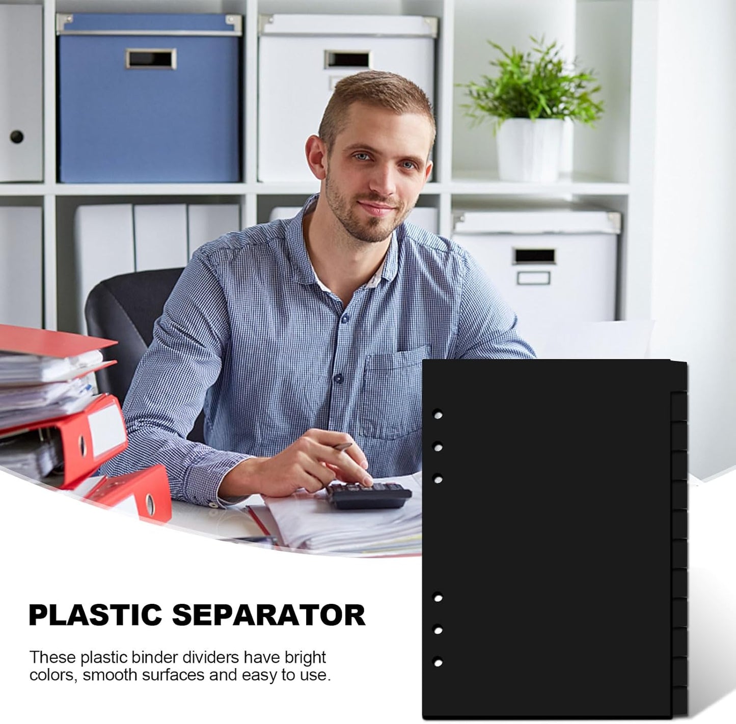 A5 Plastic Binder Dividers 6 Holes Durable Plastic Tab Dividers for 6-Ring Binders, Notebooks, Planners, 5.7x8.3 inch (Black, 12 tab)