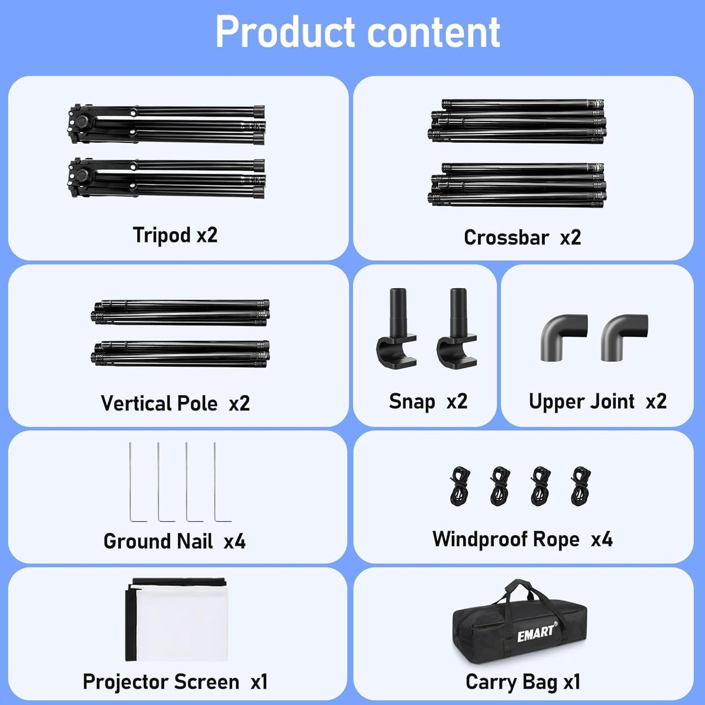 EMART Outdoor Projector Screen with Stand, 120 Inch Portable Indoor 16:9 4K HD Rear Front Movie Screens & Foldable Tripod with Carry Bag for Theater Home Backyard Movies