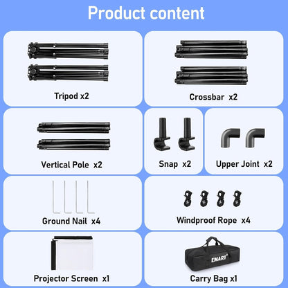 EMART Outdoor Projector Screen with Stand, 120 Inch Portable Indoor 16:9 4K HD Rear Front Movie Screens & Foldable Tripod with Carry Bag for Theater Home Backyard Movies