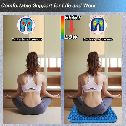 Seat Cushion, Gel Seat Cushion for Long Sitting– Back, Sciatica, Tailbone Pain Relief Pad, 19in Seat Pad for Car, Office Chair, Wheelchair, Soft Support for Long Trips