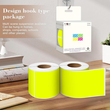 PARLAIM 3x5 inch Rectangle Color Code Stickers, 1000PCS 4 Rolls Square Adhesive Inventory Label, Fluorescent Yellow