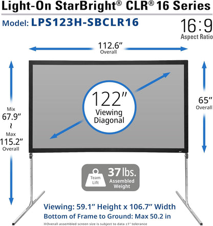 Elite Screens 122" Portable Projector Screen with Stand, Folding Frame, ALR/CLR Ceiling Light Rejecting, Indoor Use, LPS123H-SBCLR16