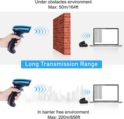 Barcode Scanner Wireless, 1D Laser Barcode Reader with Stand 2.4G Wireless & USB Wired Connection 2 in 1 Plug and Play Handheld Bar Code Scaners