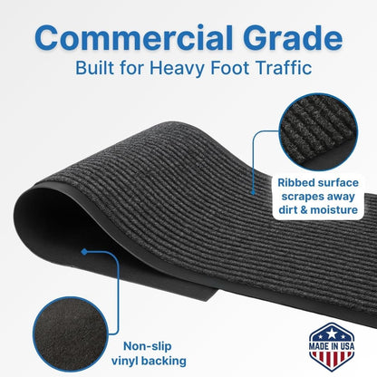 Consolidated Plastics Brush Dry Rug - Made in USA, Heavy-Duty Commercial DoorRug for Indoor/Outdoor Entryways, Non-Slip Backing for High-Traffic Areas (3' W x 5' L, Charcoal)