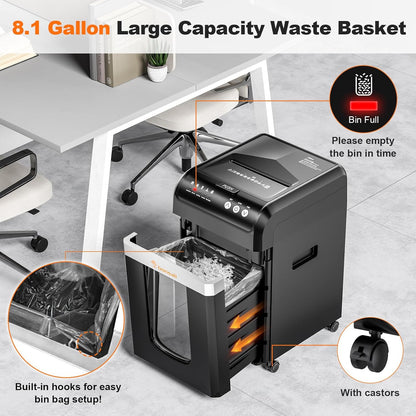 Bonsaii 200-Sheet Auto Feed Paper Shredder, 60 Minutes Nonstop Heavy Duty Shredders, 8.1 Gallon Large Bin Office Document Shredder, Micro-Cut/High Security P-4 Commercial Grade Shredder (C283-A)