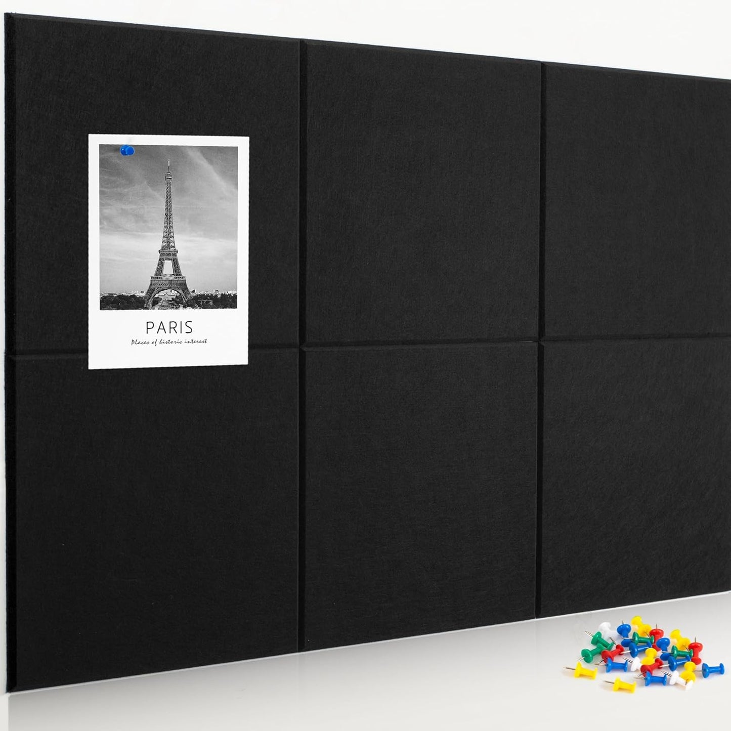 AKTOP Black Cork Bulletin Board 24"x36", 6 Pack Removable Felt Cork Board Tiles for Wall, Large 2 x 3 Bulletin Board Notice Pin Board for Office, School & Home, 24 Safe Adhesive Tabs, 20 Pushpins