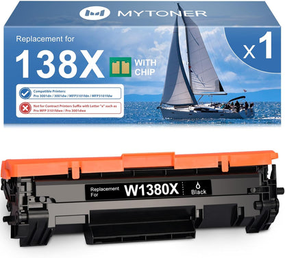 138X Black High Yield Toner Cartridge (with Chip) Compatible Replacement for HP 138X W1380X 138A W1380A Toner for Pro MFP 3101fdw 3101fdn Pro 3001dw 3001dn Printer (1 Pack)