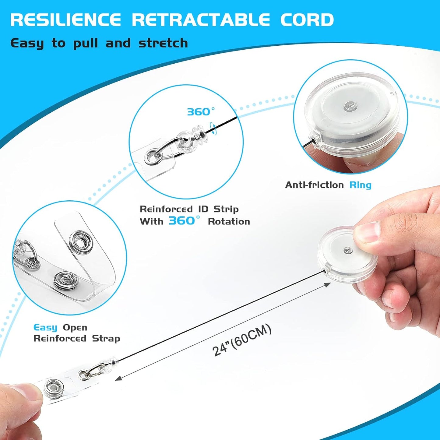 25 Pack Badge Reels Retractable with Swivel Alligator Clip Retractable Badge Holder Reels for Students, Teachers, Office Workers (Translucent Clear)