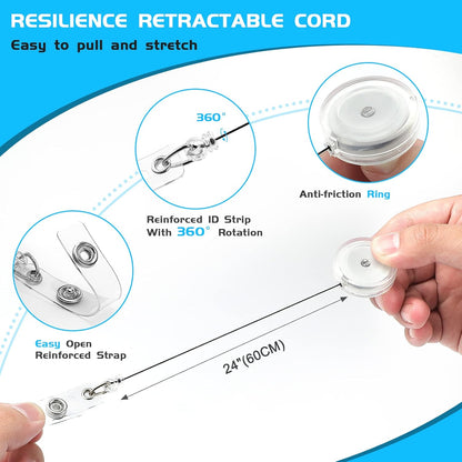 25 Pack Badge Reels Retractable with Swivel Alligator Clip Retractable Badge Holder Reels for Students, Teachers, Office Workers (Translucent Clear)