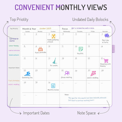 Undated Weekly Planner for 2025, Forvencer Simplified Weekly & Monthly Calendar Planner, Cute Daily Organizer Notebook, Agenda Journal to Track Goals & Tasks, Start Anytime, A5 Size, Navy Blue