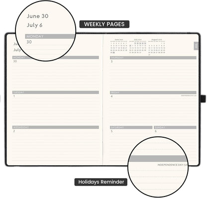 2025-2026 Planner - Academic Planner 2025-2026, July 2025 - June 2025, Weekly and Monthly Planners, 8.5" x 11", Pen Holder, Calendar Stickers, Pocket, Faux Leather Cover -Black
