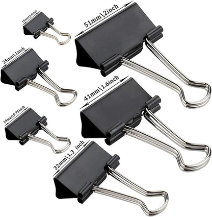 Binder Clips Paper Clamps Assorted Sizes 200 Count (Black), Jumbo, Large, Medium, Small, Mini and Micro,6 Sizes with Box for Office, School and Home