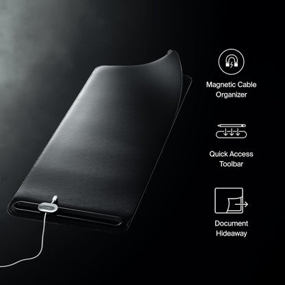 Orbitkey Premium Leather Desk Mat Slim | Multi-Purpose & Waterproof Table Protector Accessory for Work Home Gaming Office Keyboard Mat Organizer | 31.4" L x 12.2" W x 0.19" H, Anti-Slip, Black Finish