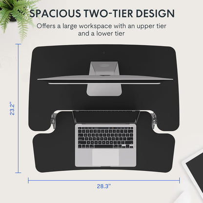 FLEXISPOT 28'' Black Height Adjustable Standing Desk Converter Sit-to-Stand Desk Riser with Wide Keyboard Tray Workstation for Home and Office