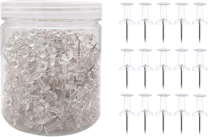 Clear Push Pins 600pcs Standard Thumb Tacks Steel Point Transparent Plastic Head Pins for Hanging Photo Posters Craft Marking Map Wall Cork Board