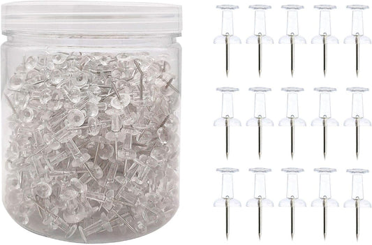 Clear Push Pins 600pcs Standard Thumb Tacks Steel Point Transparent Plastic Head Pins for Hanging Photo Posters Craft Marking Map Wall Cork Board