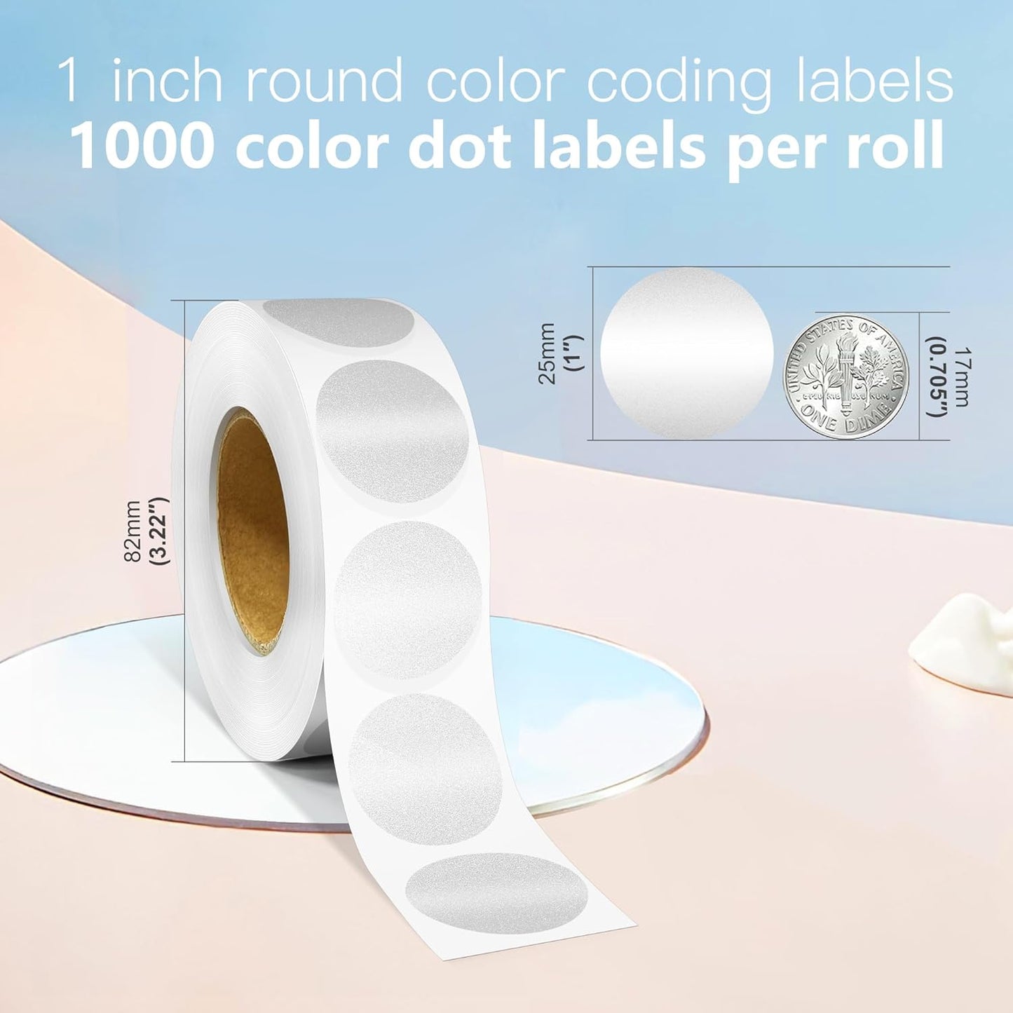 1 Inch Round Color Coding Labels, 1000 Dots Per Roll Sliver Color Coded Dot Stickers, Round Color Dot Labels for Organizing, Filing, and Storage