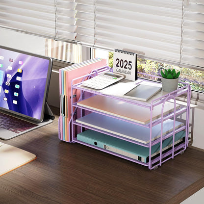 gianotter 4-Tier Paper Organizer With Magazine Holder, Desk Organizers and Accessories, File Organizer for Office Supplies Storag (Purple)