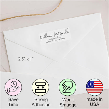White Address Labels - Personalized Name Stickers, Custom Printed Return Mailing and Shipping Labels for Envelopes, Packages, Business, Home Use (Signature)