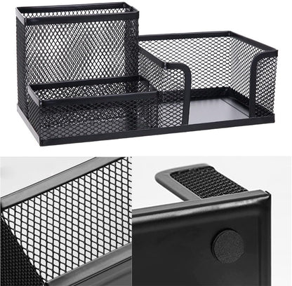 2 Pieces Mesh Pen Holder for Desk, 3 Compartments Black Pencil Holder Desk Organizers Caddy for Office Home School Desktop Accessories