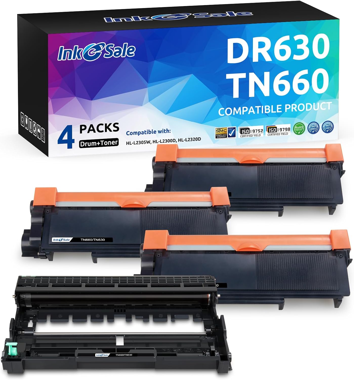 INK E-SALE Compatible TN660 Toner Cartridge and DR630 Drum Set Replacement (1D+3T) for Brother MFC-L2700DW HL-L2340DW HL-L2300D HL-L2380DW DCP-L2540DW DCP-L2520DW MFC-L2740DW MFC-L2720DW Printer