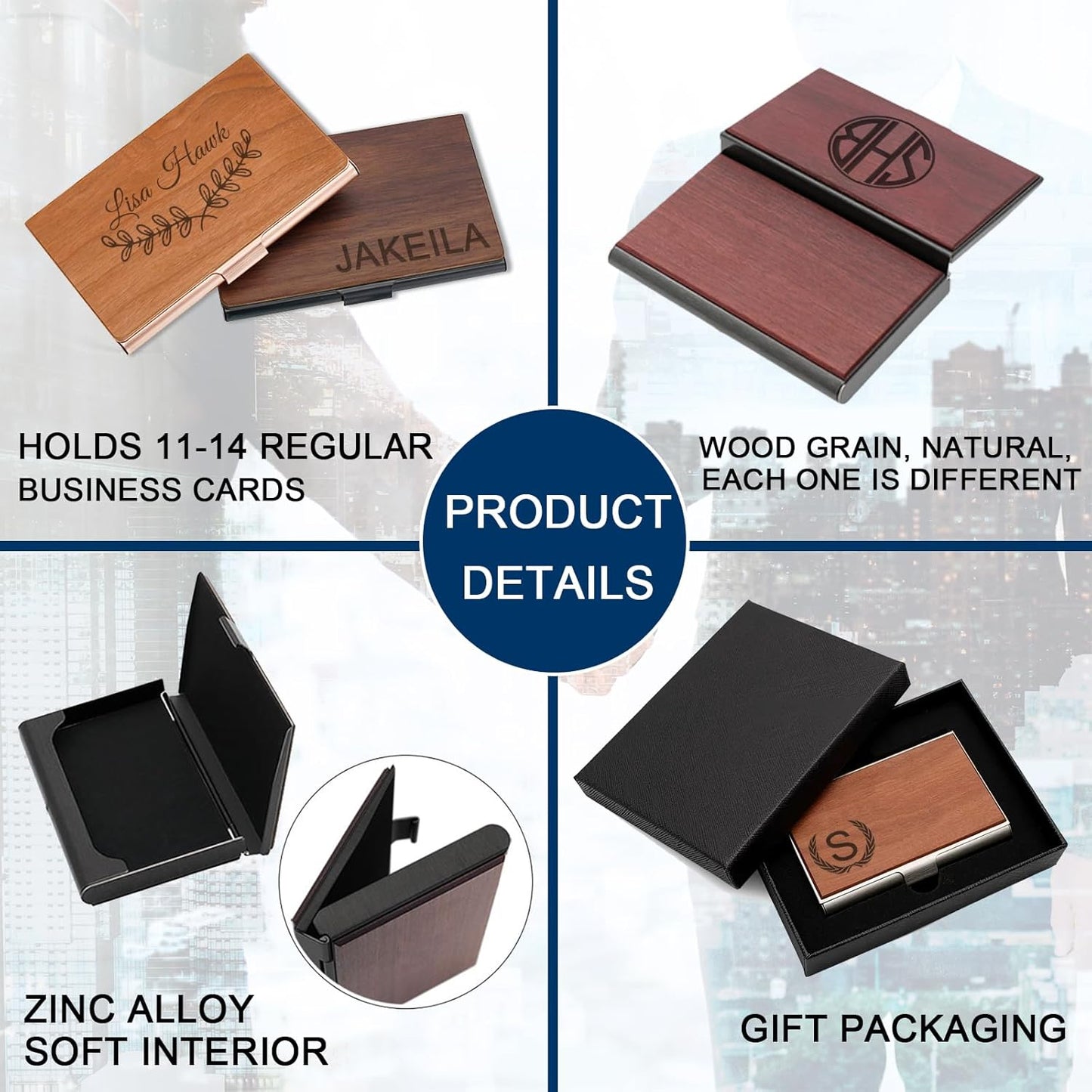 Taikuri Custom Business Card Holder Personalized Engraved Wooden Business Card Case Holder Customized Your Text/Logo for Women/Men as Business/Unique Gift