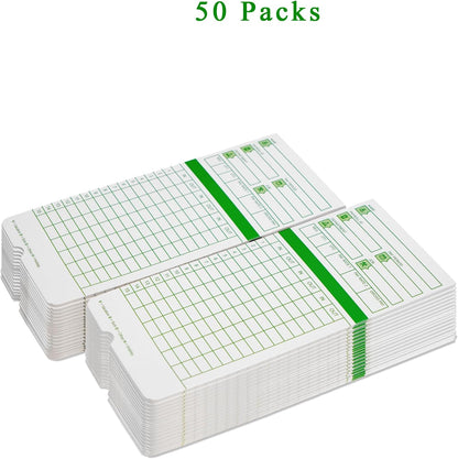 Zzrywuty All Pay Periods, 50 Count Time Cards for Hn3000, 2-Sided, 3 3/8" x 7 3/8", Green